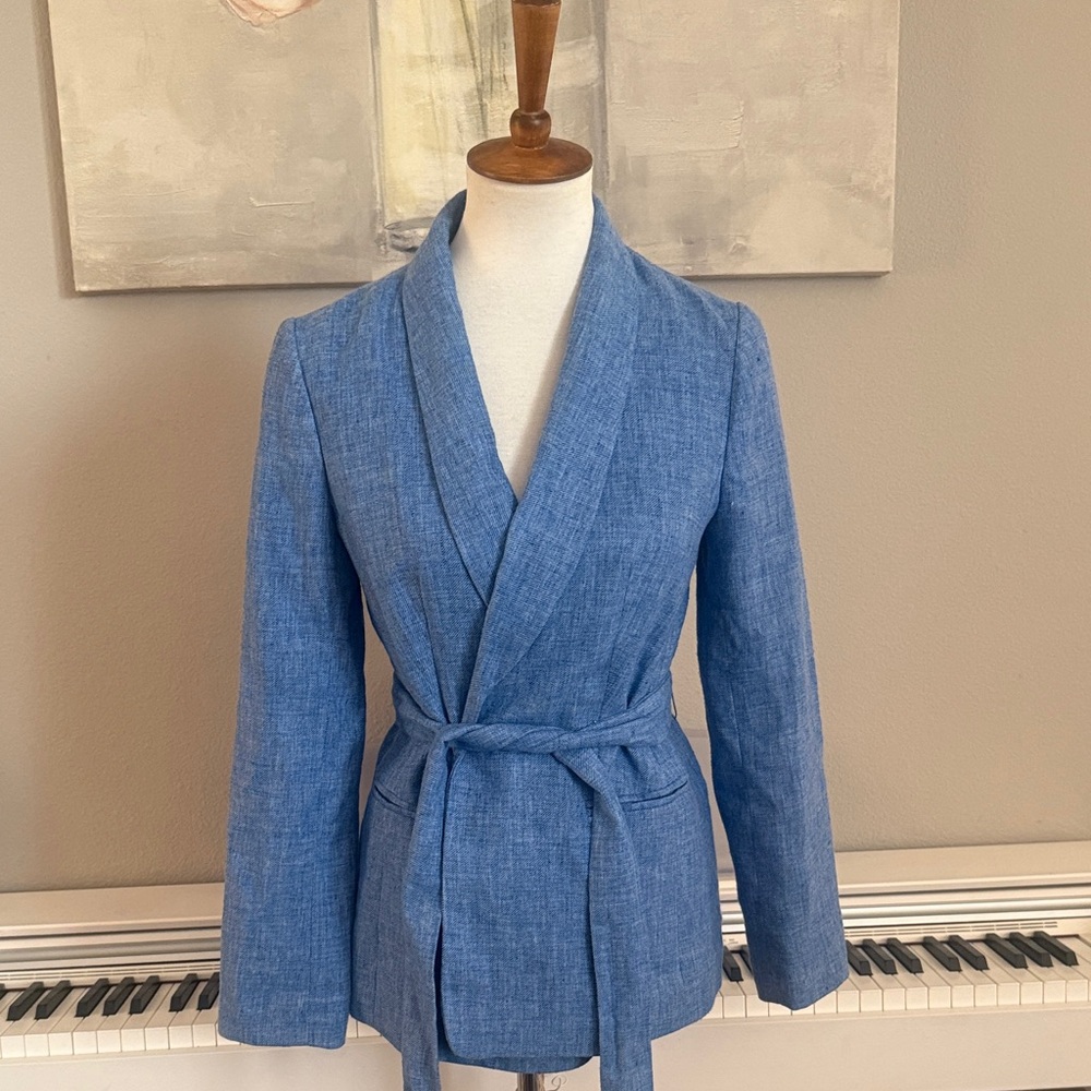 Banana Republic Blue Linen Blend Wrap Blazer with Belt Sz 4